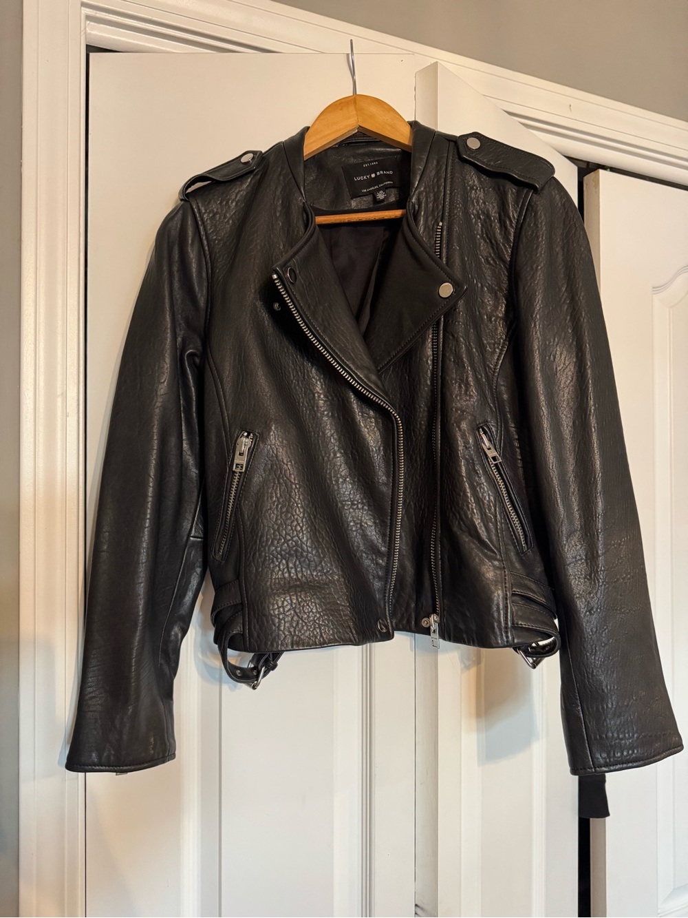 Lucky Brand Black Ladies Leather Moto Jacket - Large